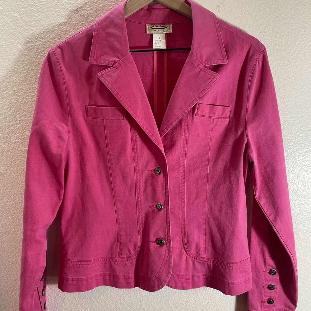 Telluride Country Vintage Cotton Pink Cropped Blazer Size 8/S - Picture 6 of 8